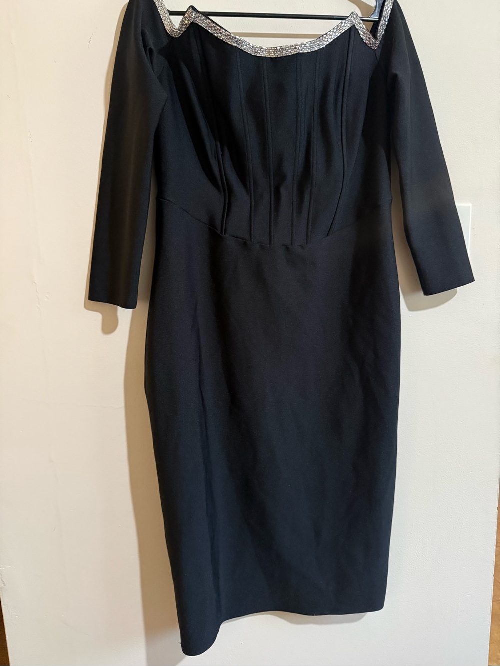 Fashion Nova Black Off-the-Shoulder Midi Dress with Silver Beaded Trim
